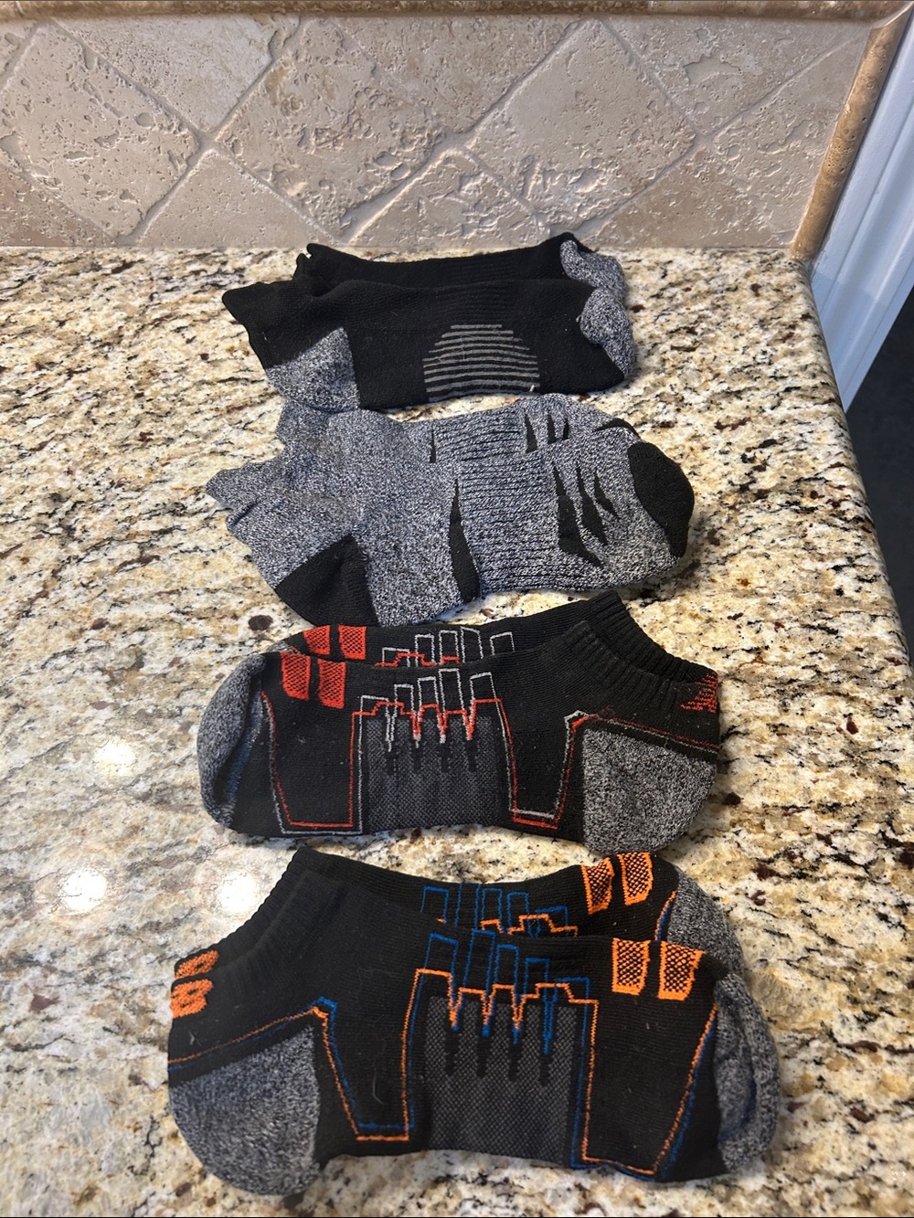 Men's Low-Cut Performance Socks - Black & Gray with Orange/Blue Accents-set of 4